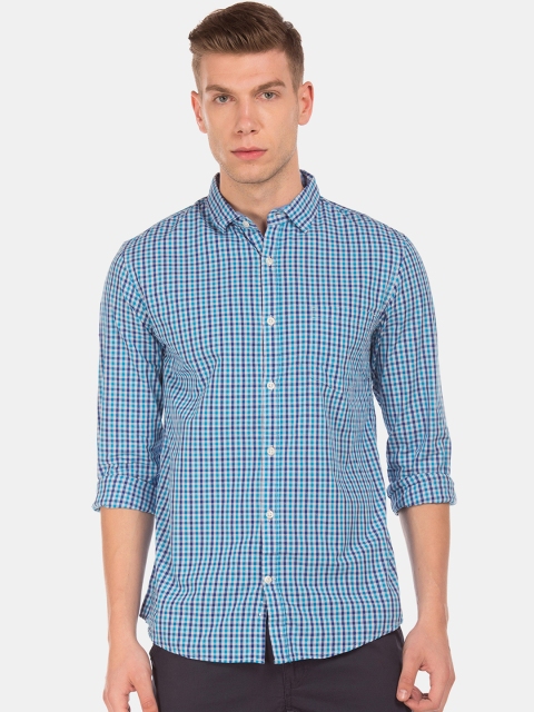 

Ruggers Men Blue Regular Fit Checked Casual Shirt