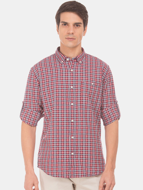 

Ruggers Men Red Regular Fit Checked Casual Shirt