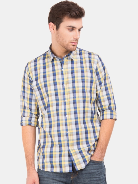 

Ruggers Men Blue & Yellow Regular Fit Checked Casual Shirt