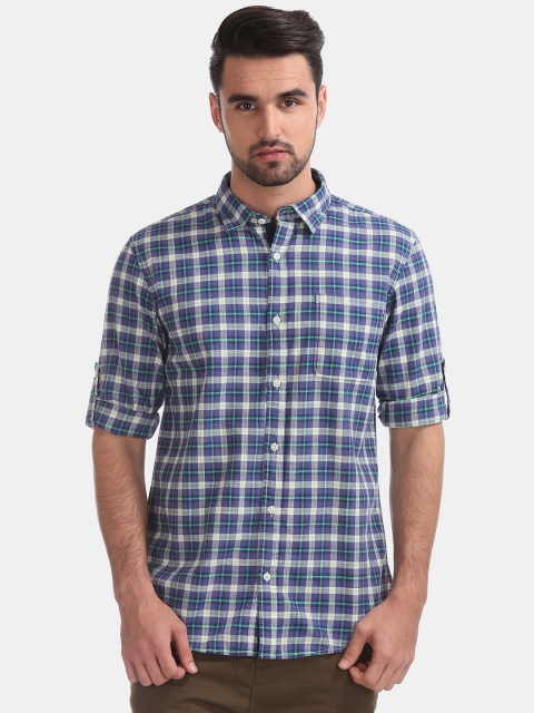 

Ruggers Men Blue & Off-White Regular Fit Checked Casual Shirt