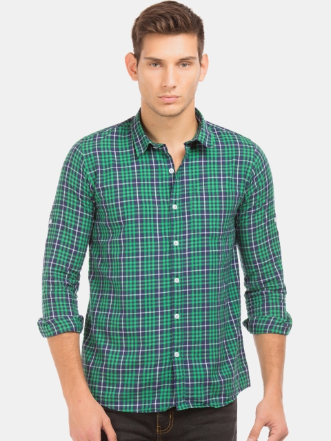 

Ruggers Men Green Slim Fit Checked Casual Shirt