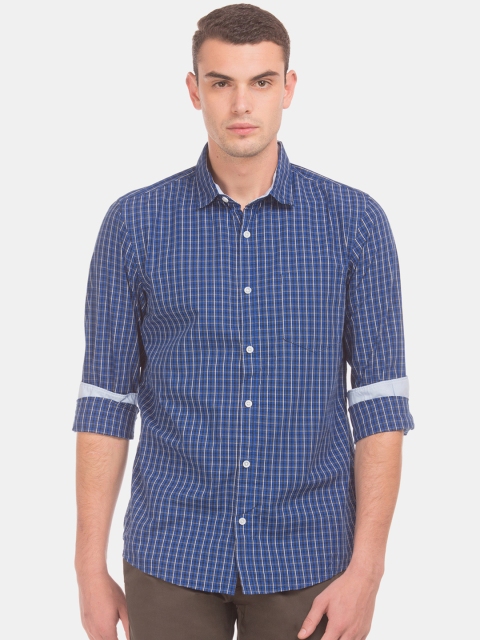 

Ruggers Men Blue Regular Fit Checked Casual Shirt