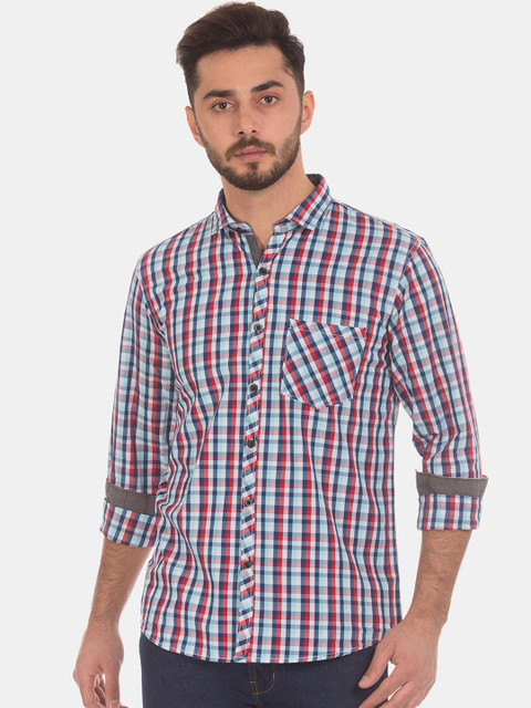 

Ruggers Men Navy Blue & Red Contemporary Fit Checked Casual Shirt