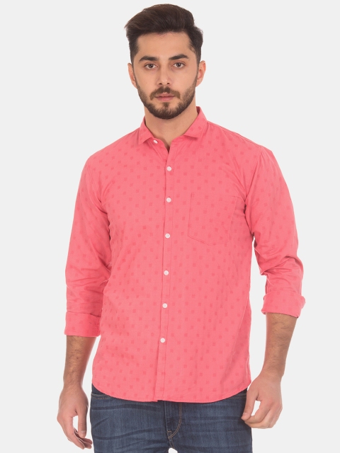 

Ruggers Men Pink Contemporary Fit Self Design Casual Shirt