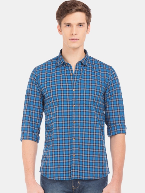 

Ruggers Men Blue Classic Regular Fit Checked Oxford Casual Shirt