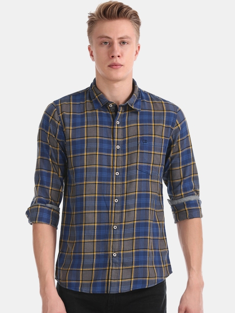 

Ruggers Men Navy Blue & Yellow Regular Fit Checked Casual Shirt