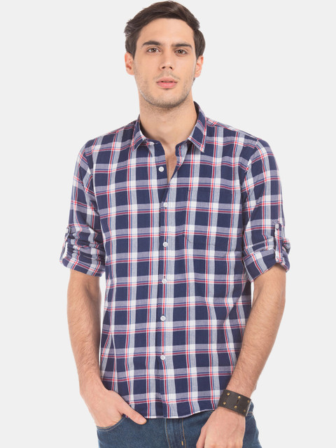 

Ruggers Men Blue & White Regular Fit Checked Casual Shirt