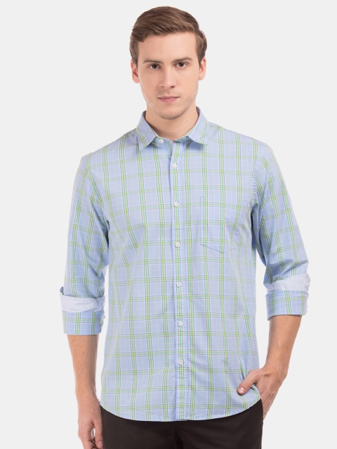 

Ruggers Men Blue & Green Regular Fit Checked Casual Shirt