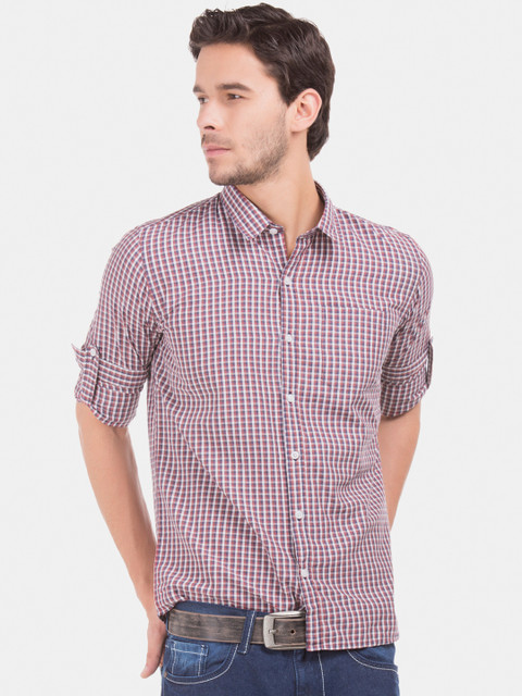 

Ruggers Men Red & Blue Slim Fit Checked Casual Shirt