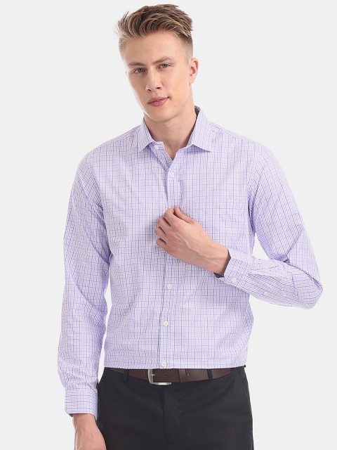 

Excalibur Men Blue & Purple Regular Fit Checked Formal Shirt