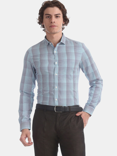 

Excalibur Men Blue & Green Slim Fit Checked Formal Shirt
