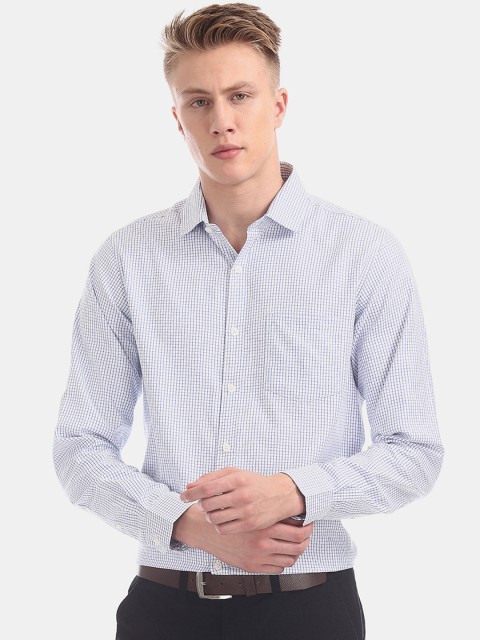 

Excalibur Men White & Blue Regular Fit Checked Formal Shirt