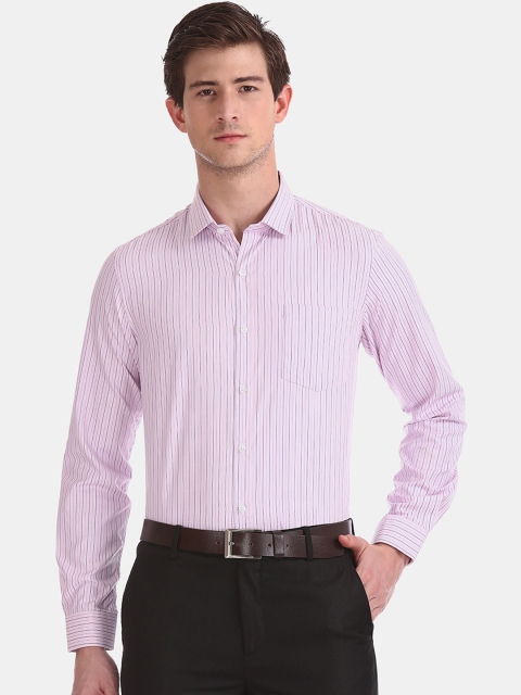 

Excalibur Men Pink & Blue Regular Fit Striped Formal Shirt