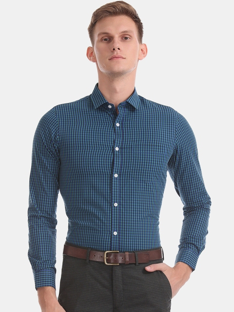 

Excalibur Men Green & Blue Slim Fit Checked Formal Shirt