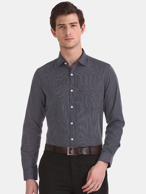 

Excalibur Men Navy Blue Regular Fit Striped Formal Shirt