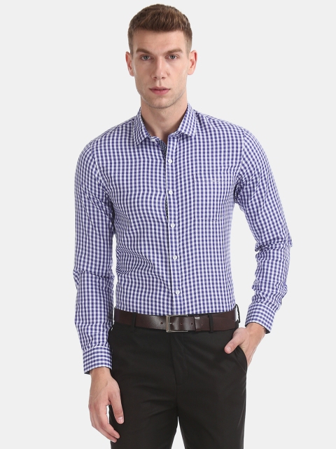 

Excalibur Men Navy Blue & White Regular Fit Checked Formal Shirt