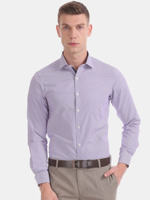 

Excalibur Men Lavender Slim Fit Striped Formal Shirt