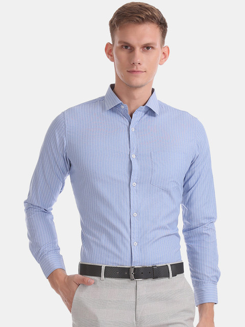 

Excalibur Men Blue Regular Fit Striped Formal Shirt