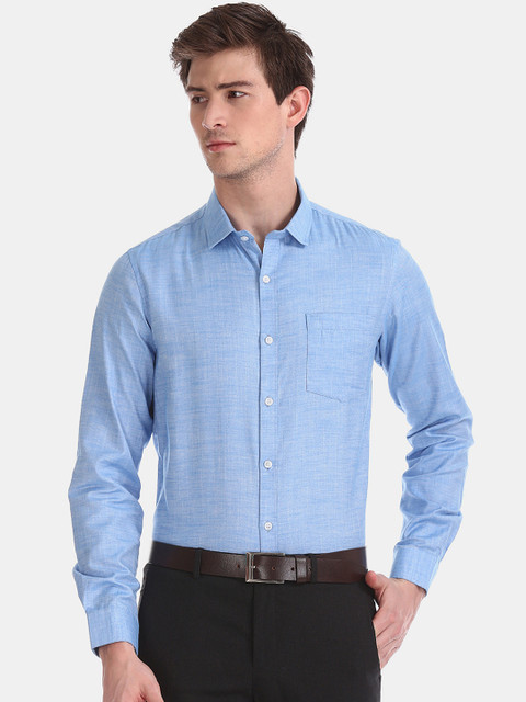 

Excalibur Men Blue Regular Fit Heathered Solid Formal Shirt
