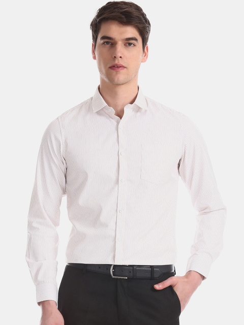 

Excalibur Men White & Beige Regular Fit Striped Formal Shirt