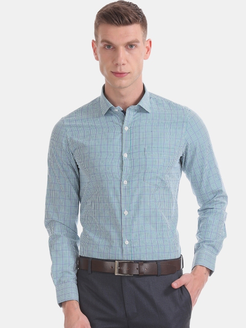 

Excalibur Men Green & Blue Slim Fit Checked Formal Shirt