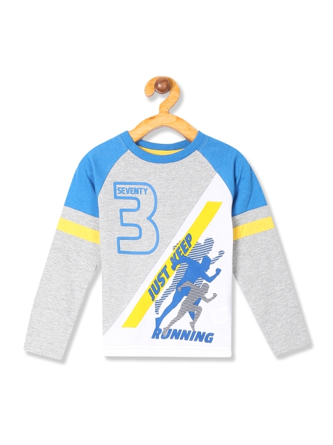 

Cherokee Boys Grey Melange & Blue Printed Round Neck T-shirt