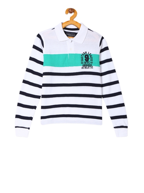 

Cherokee Boys White & Black Striped Polo Collar T-shirt