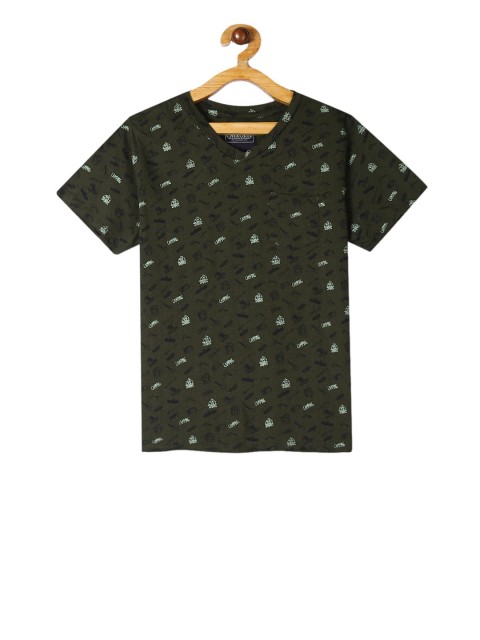 

Cherokee Boys Olive Green Printed V-Neck T-shirt