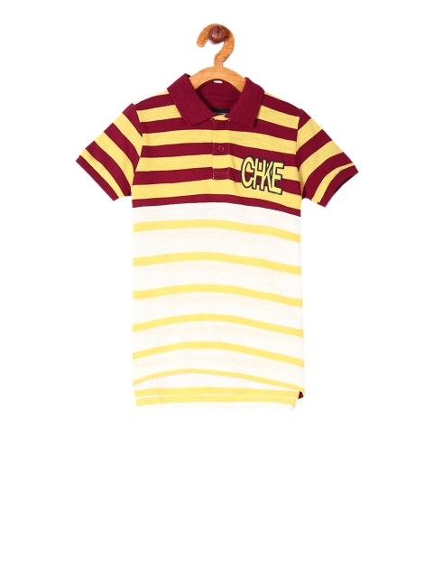 

Cherokee Boys Yellow & Maroon Striped Polo Collar T-shirt