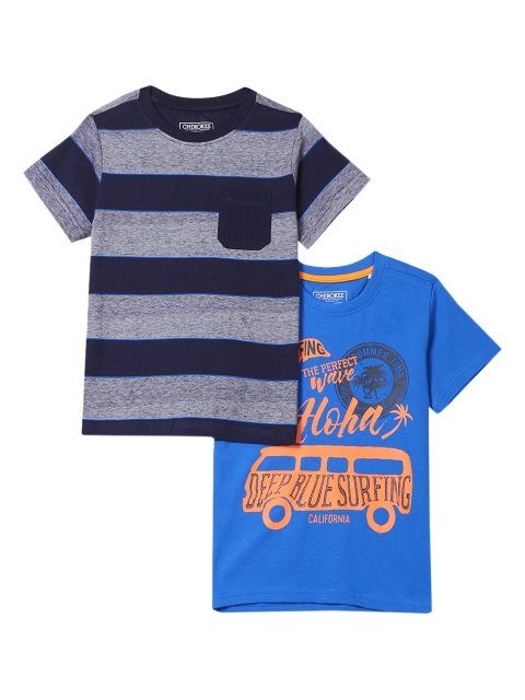 

Cherokee Boys Pack Of 2 Blue & Grey Printed Round Neck Pure Cotton T-shirt