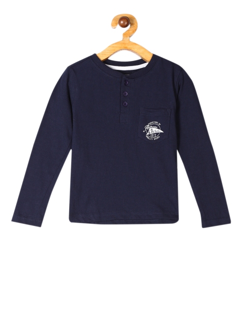 

Cherokee Boys Navy Blue Solid Henley Neck T-shirt