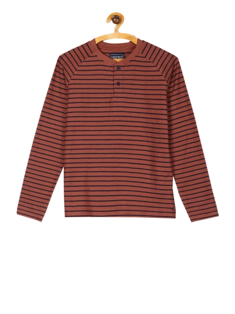 

Cherokee Boys Brown Striped Henley Neck T-shirt