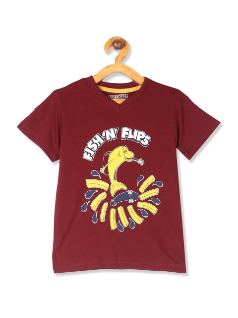 

Cherokee Boys Maroon Printed V-Neck T-shirt