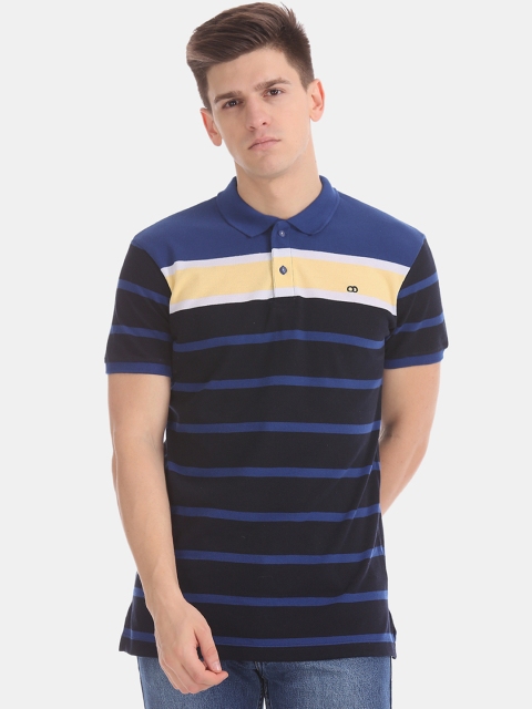

Ruggers Men Blue & Black Striped Polo Collar T-shirt