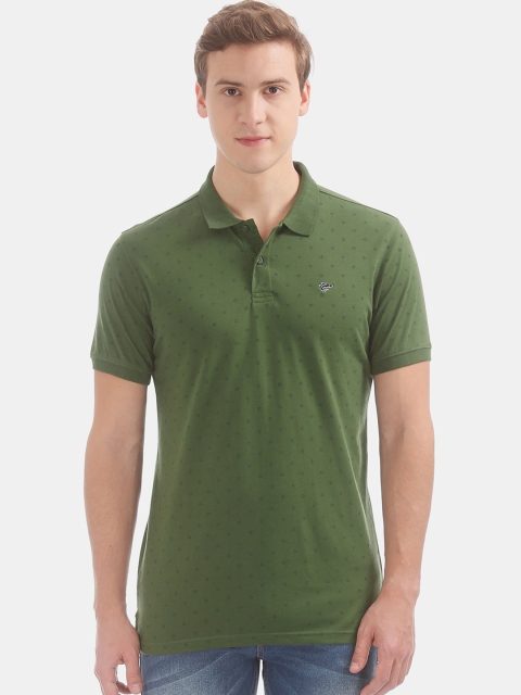 

Ruggers Men Olive Green Printed Polo Collar T-shirt