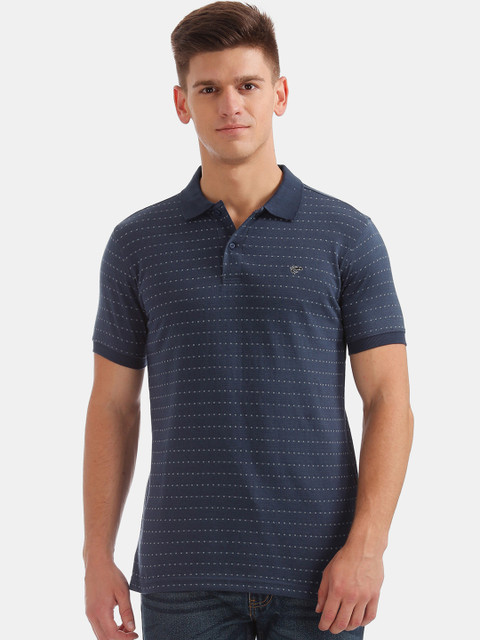 

Ruggers Men Navy Blue Self Design Polo Collar T-shirt