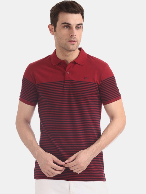 

Ruggers Men Maroon Striped Polo Collar T-shirt