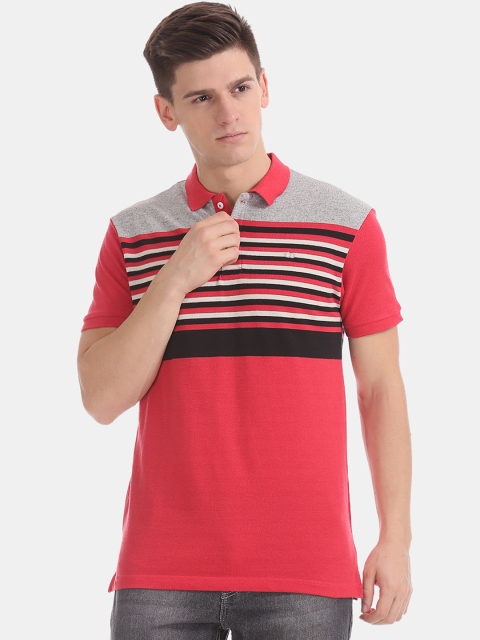 

Ruggers Men Red & Grey Striped Polo Collar T-shirt
