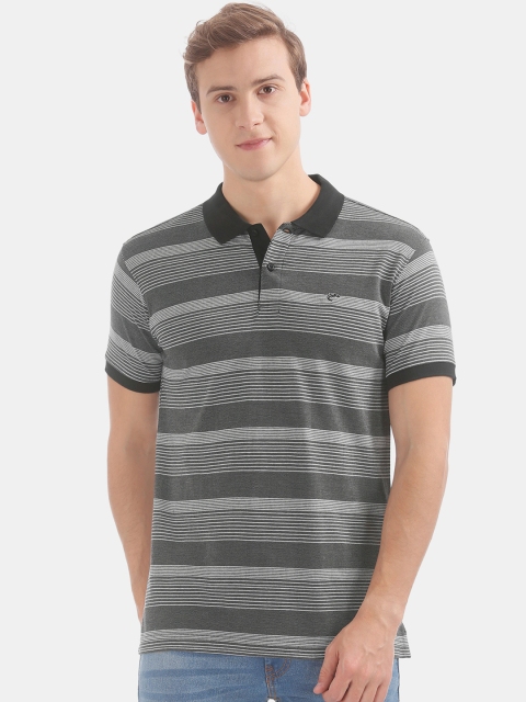 

Ruggers Men Black & White Striped Polo Collar T-shirt