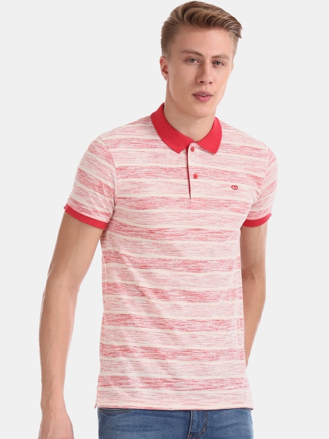 

Ruggers Men Red & Beige Striped Polo Collar T-shirt