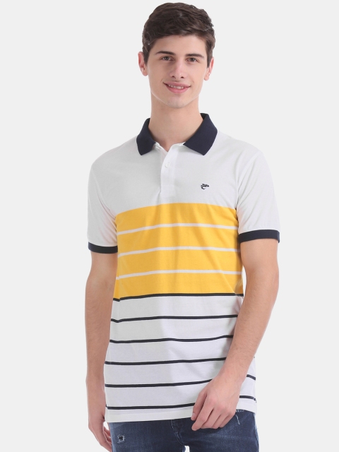 

Ruggers Men White & Yellow Striped Polo Collar T-shirt