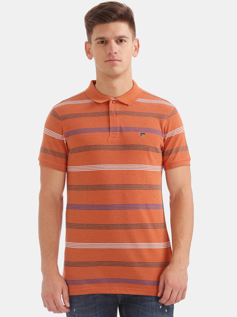 

Ruggers Men Orange Striped Polo Collar T-shirt
