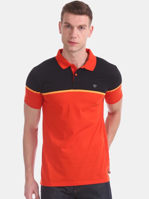 

Ruggers Men Orange & Black Colourblocked Polo Collar T-shirt