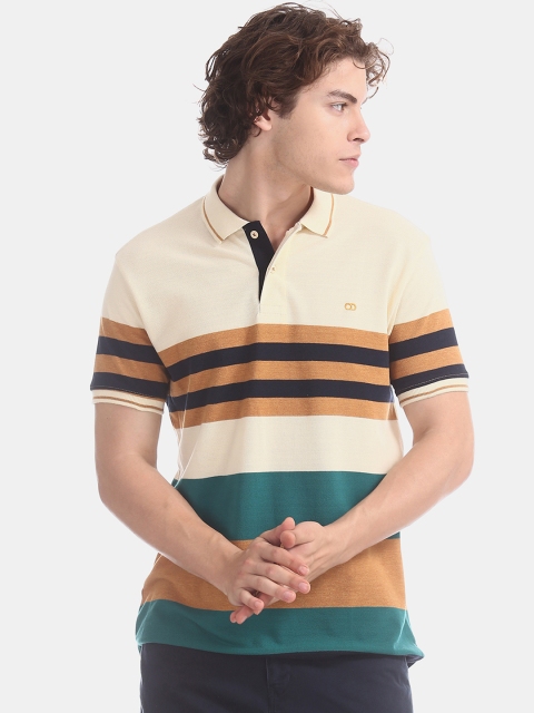 

Ruggers Men Beige & Brown Striped Polo Collar T-shirt