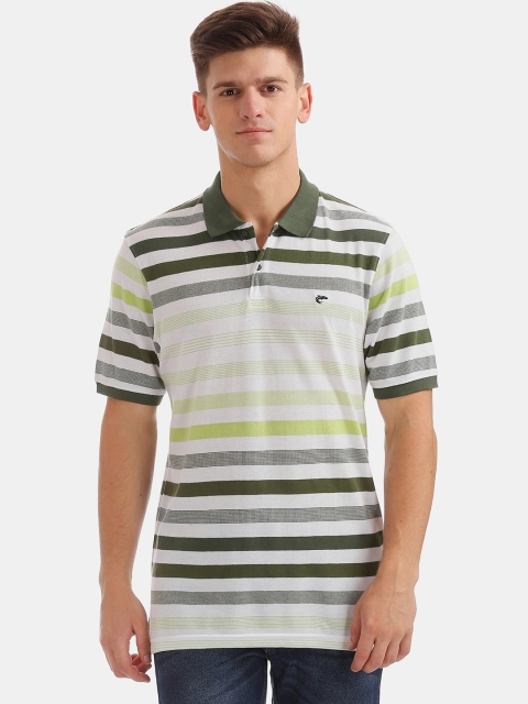 

Ruggers Men Green & White Striped Polo Collar T-shirt