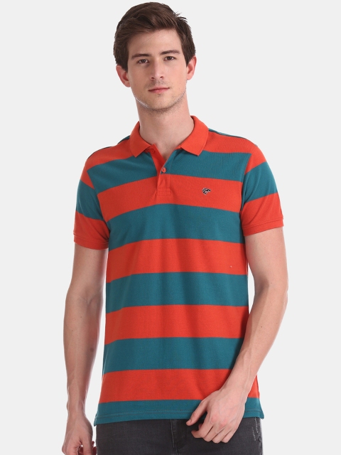 

Ruggers Men Orange Striped Polo Collar T-shirt