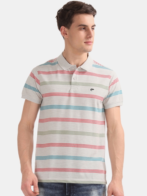 

Ruggers Men Grey & Red Striped Polo Collar T-shirt