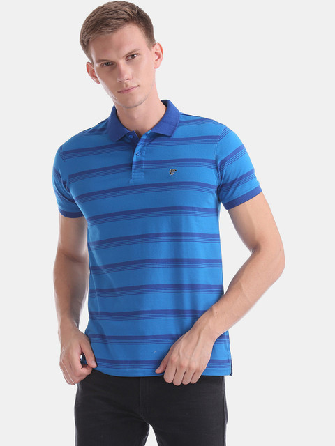 

Ruggers Men Blue Striped Polo Collar T-shirt