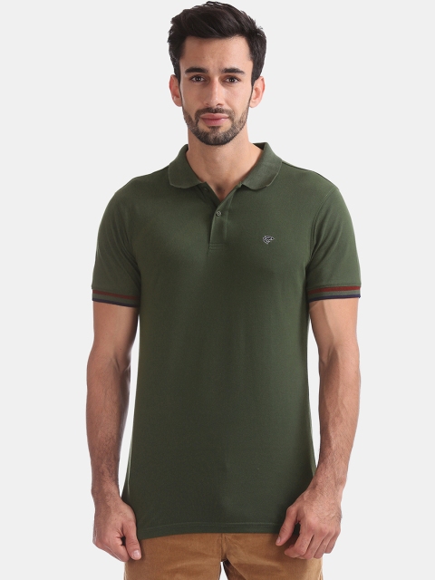 

Ruggers Men Olive Green Solid Polo Collar T-shirt