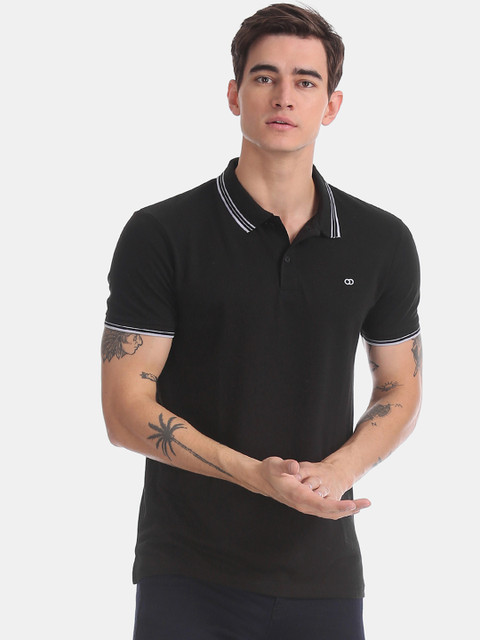 

Ruggers Men Black Solid Polo Collar T-shirt